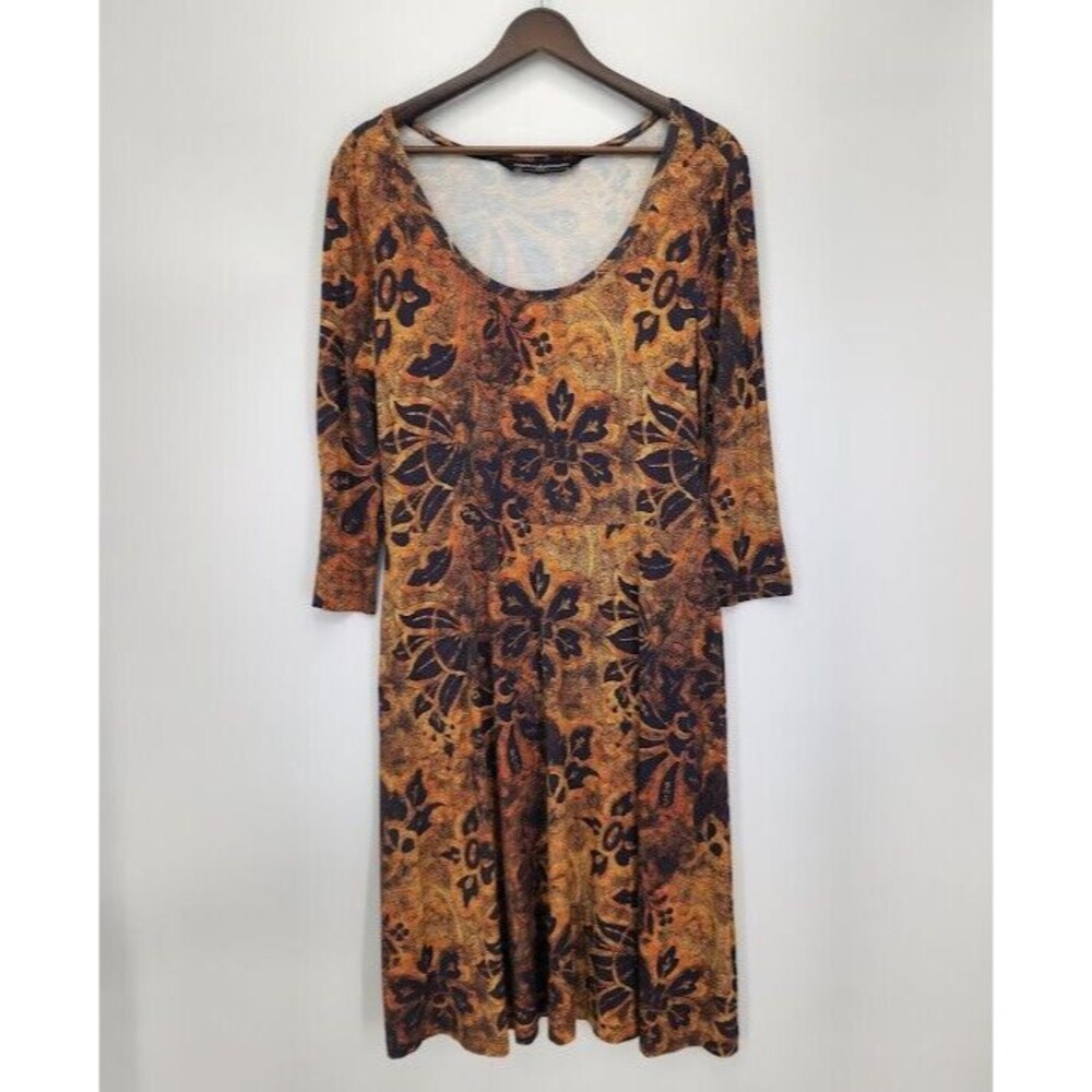 Peruvian Connection Womens Beatrice Dress 3/4 Sleeves Jersey Knit Stretch Medium